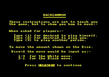 Colossus Backgammon (UK) (1985) screen shot title